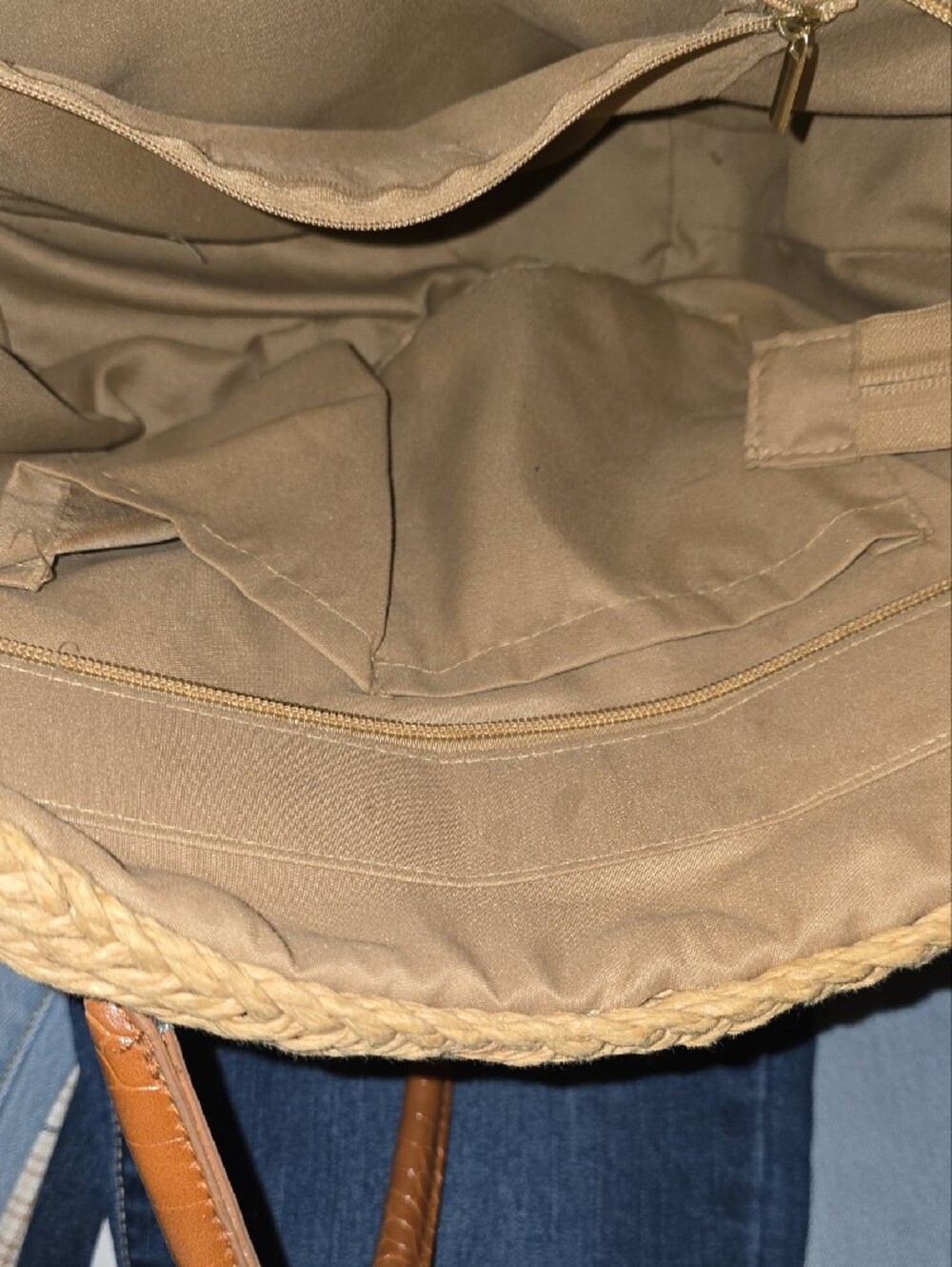 Woven Mustard Tote with Tan Faux-Leather Handles - Picture 8 of 15